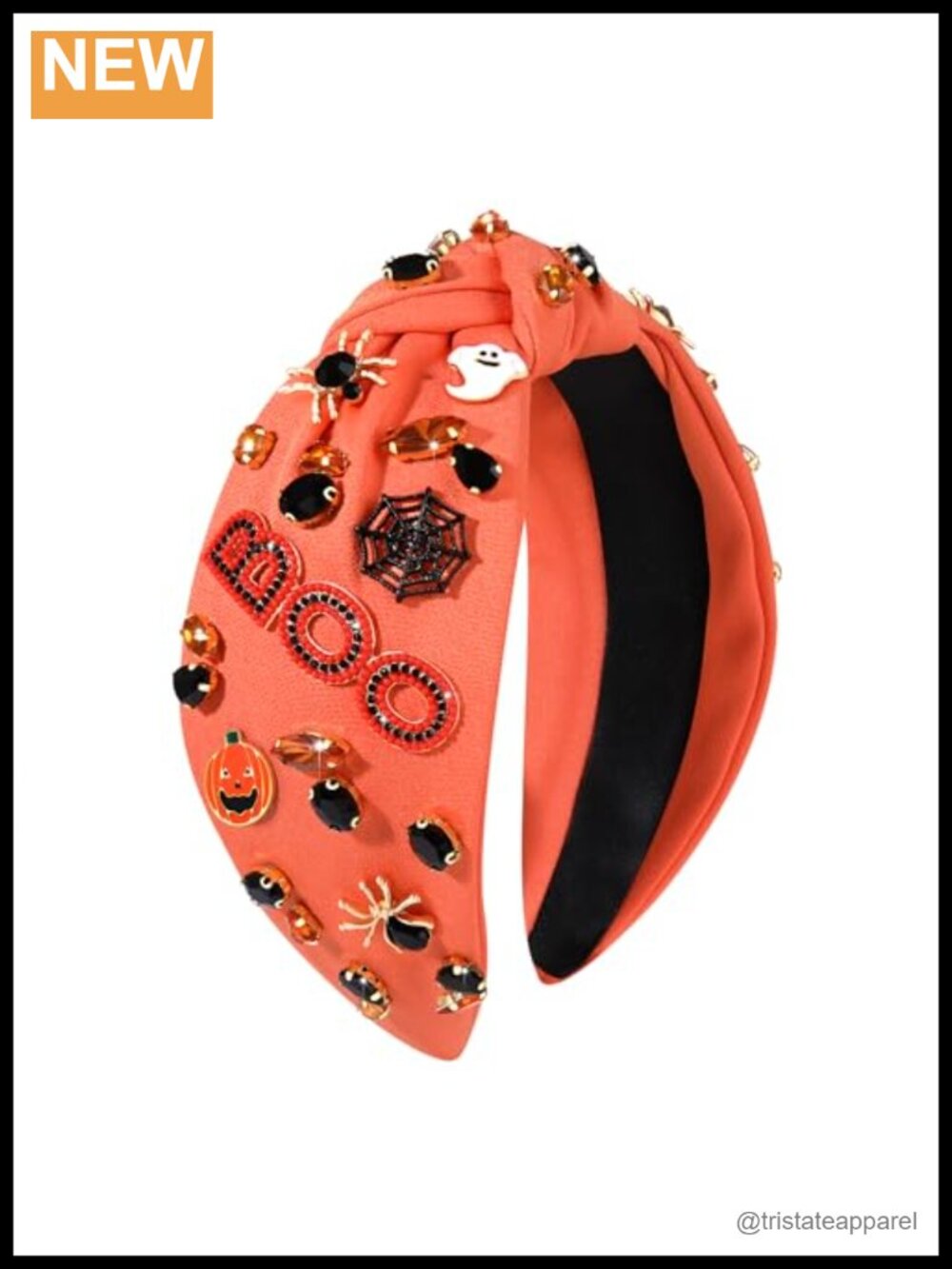 Crystal Pearl Knotted Headband Beaded Boo Pumpkin Embellished Halloween Hair